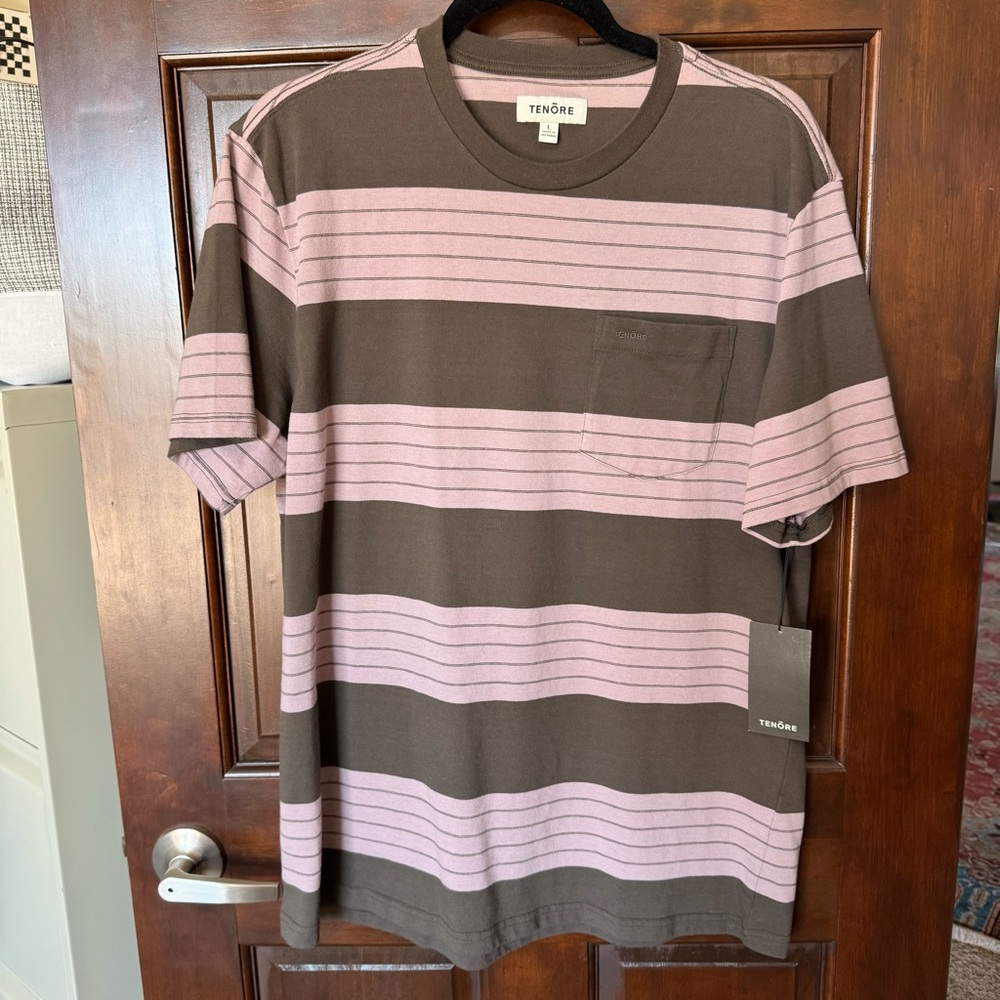 Ténébre Striped Short-Sleeve Pocket Tee in Brown & Pink